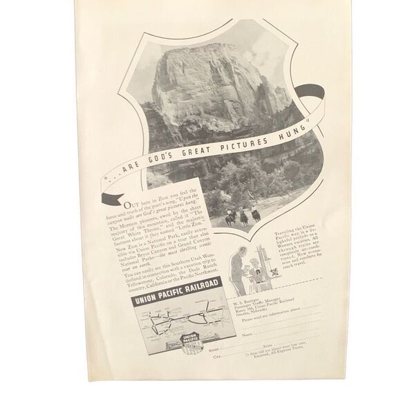 Vintage 1936 Union Pacific Great Pictures Hung Ad Advertisement - Picture 3 of 4